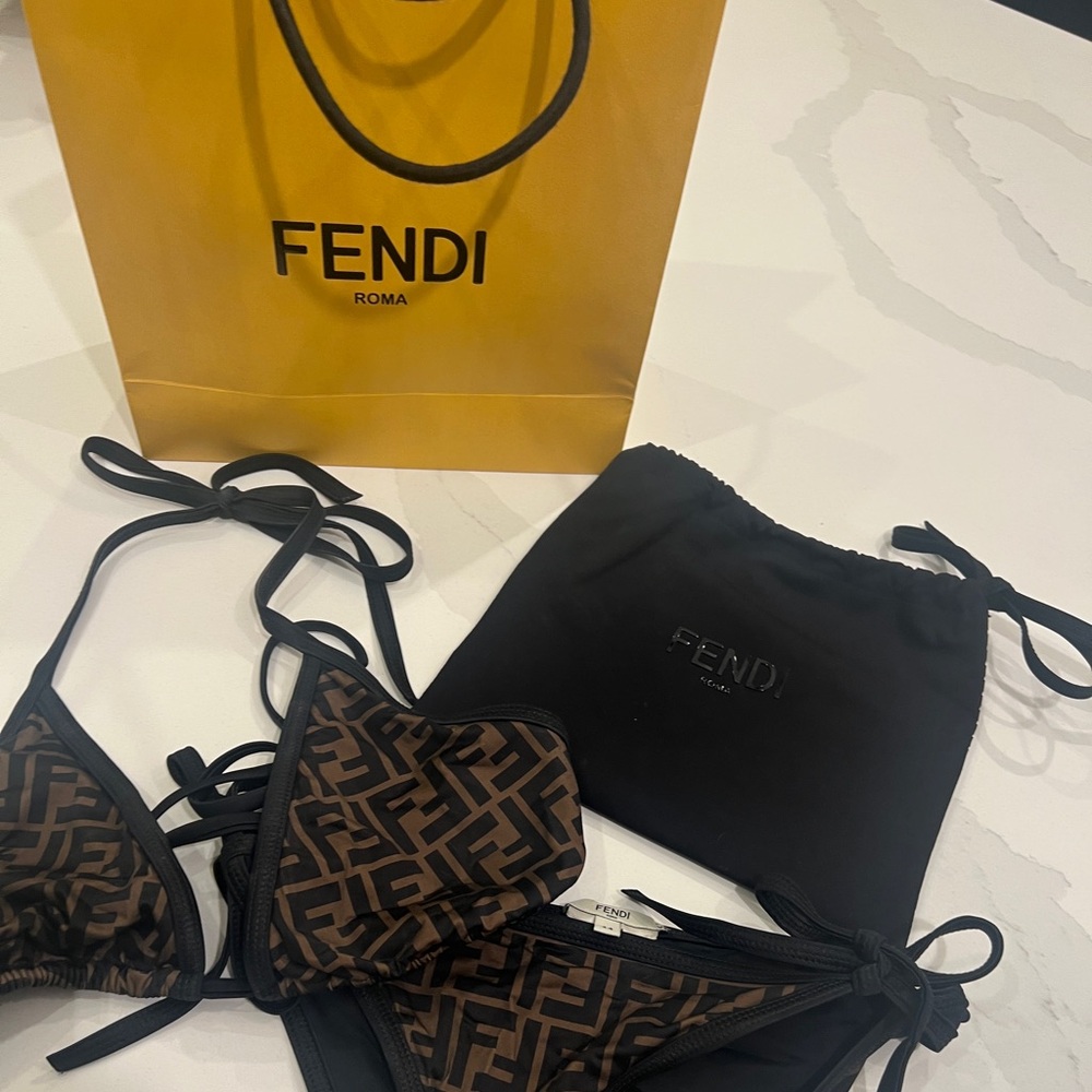 Fendi Brown and Black Bikini Set